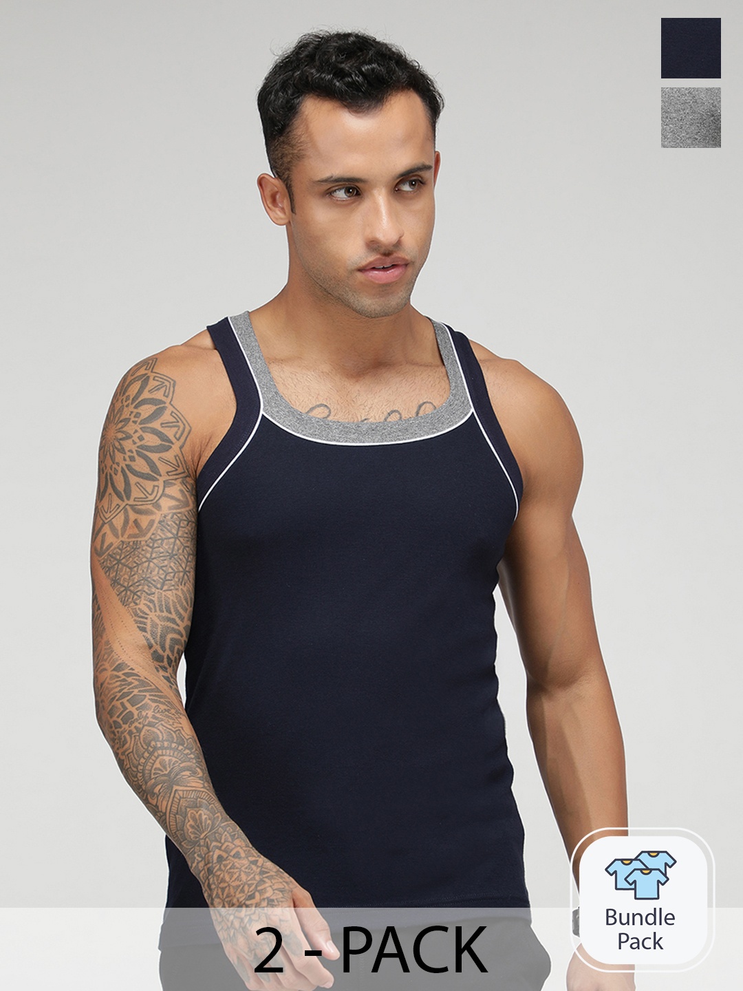 SPORTO Men Pack Of 2 Pure Cotton Innerwear Gym Vests Vest888, Grey