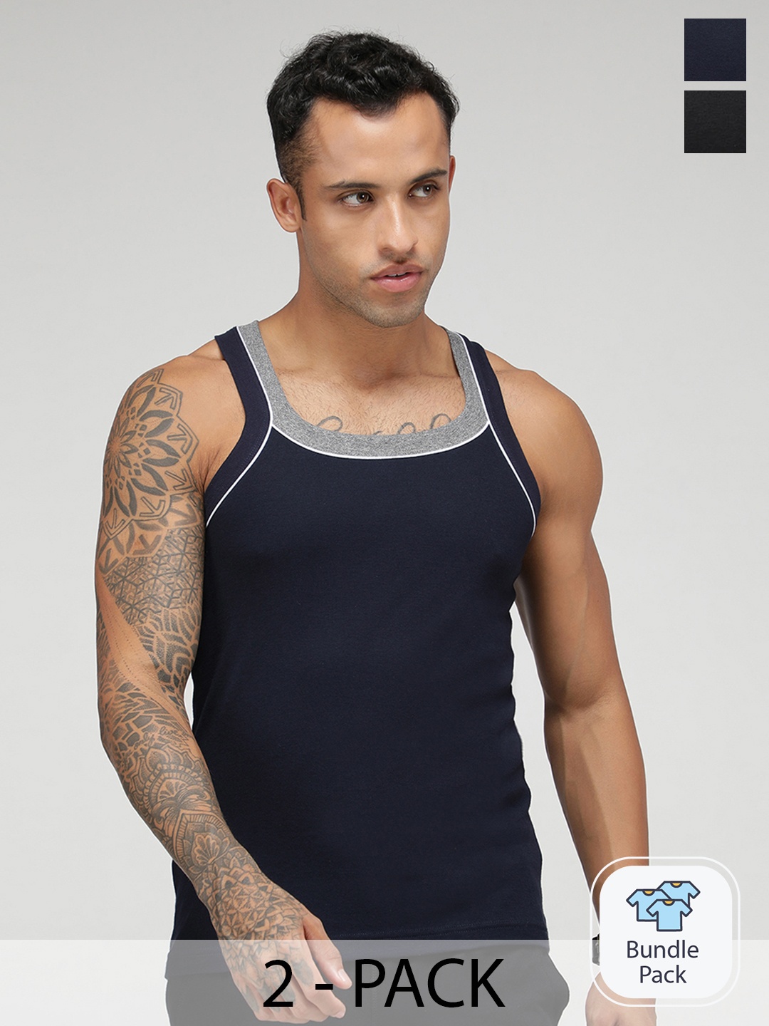

SPORTO Men Pack Of 2 Cotton Innerwear Vests, Black