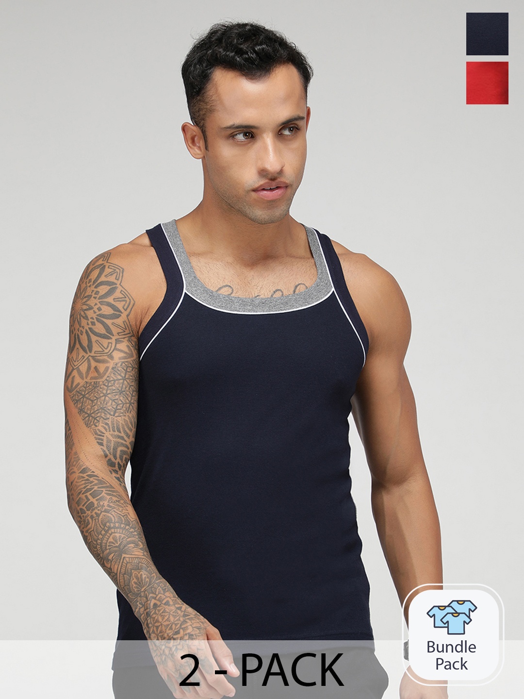 SPORTO Men Pack Of 2 Cotton Innerwear Vests, Navy blue