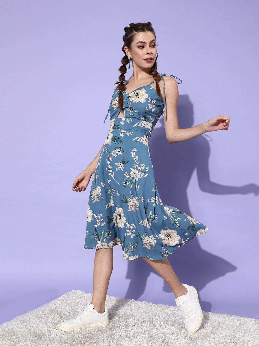 

DODO & MOA Floral Crepe Midi Dress, Blue