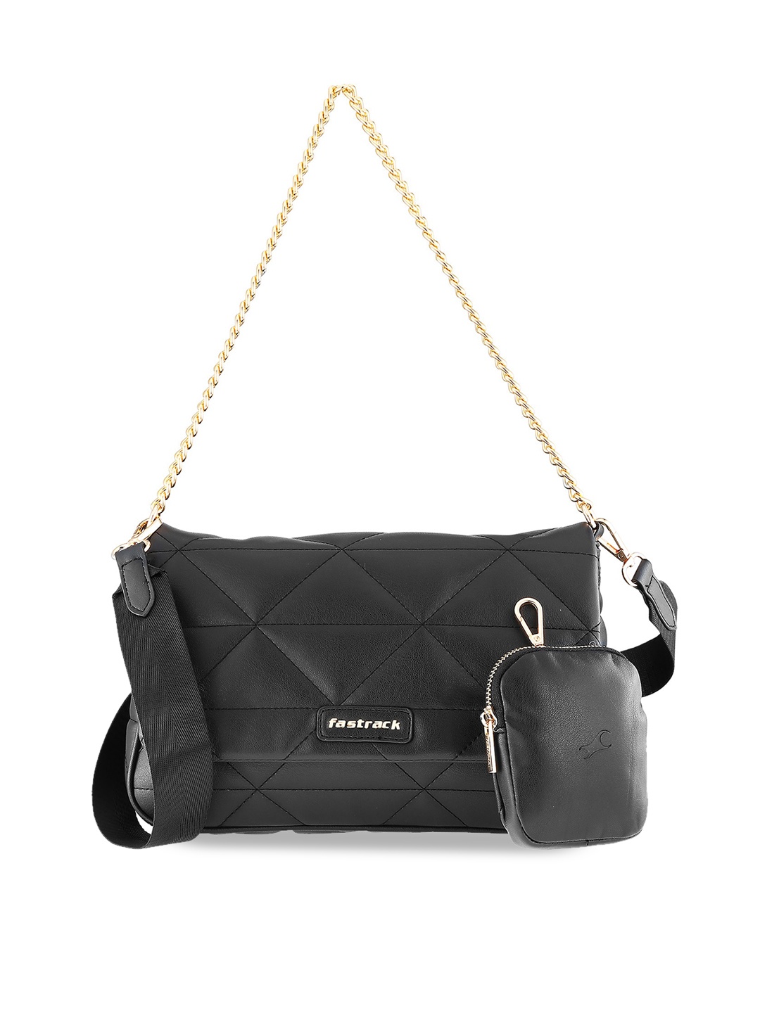 

Fastrack Textured Structured Quilted Shoulder Bag with Pouch, Black