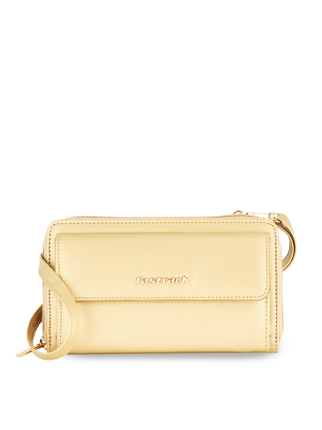 

Fastrack Solid Structured Sling Bag, Gold