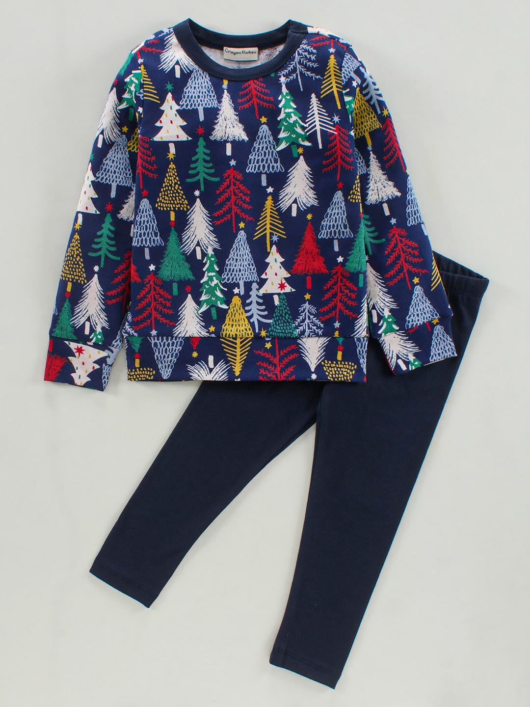 

CrayonFlakes Girls Printed Pure Cotton Top with Leggings, Navy blue