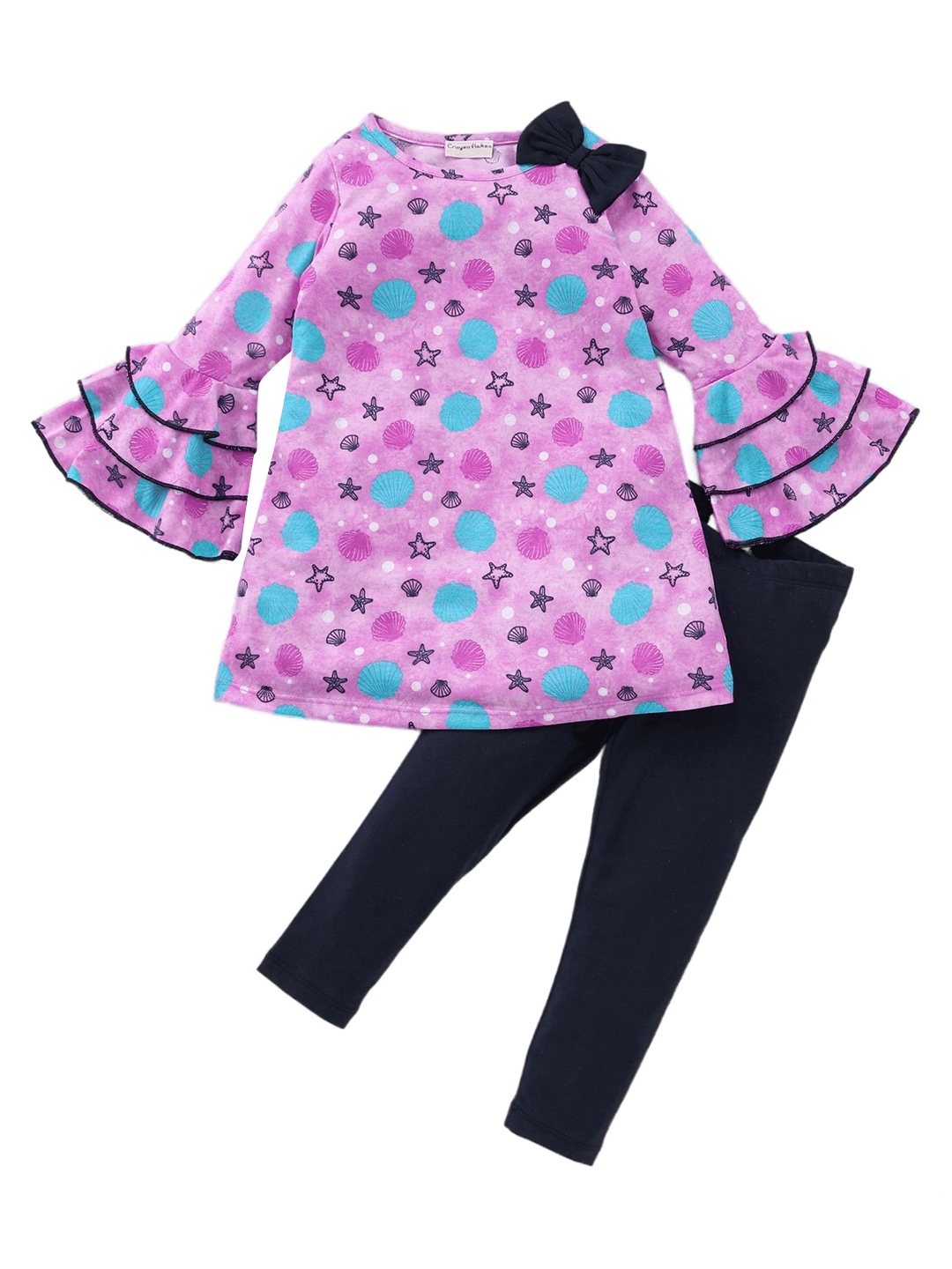 

CrayonFlakes Girls Floral Printed Pure Cotton Top with Leggings, Purple