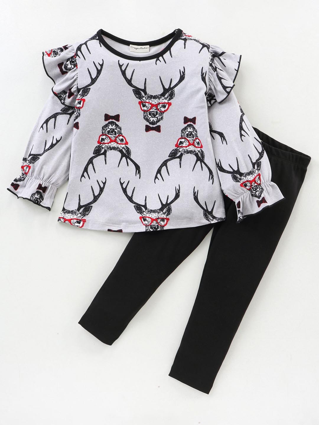 

CrayonFlakes Girls Printed Top with Leggings, Grey