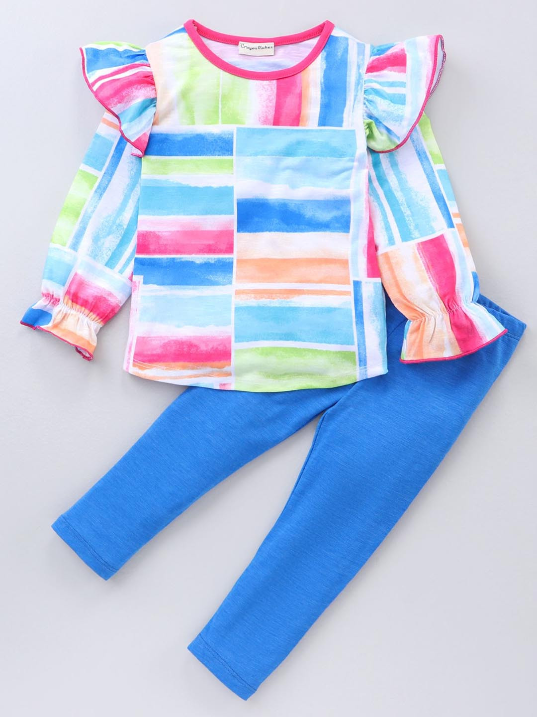 

CrayonFlakes Girls Printed Pure Cotton Top with Leggings, Blue