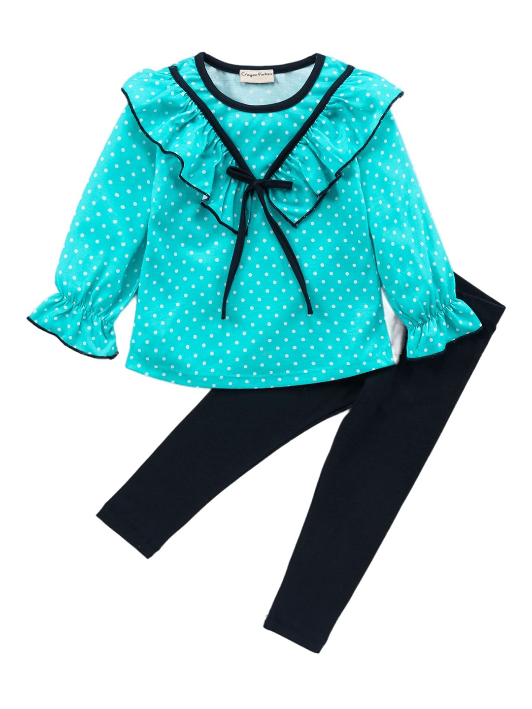 

CrayonFlakes Girls Pure Cotton Top with Leggings, Blue