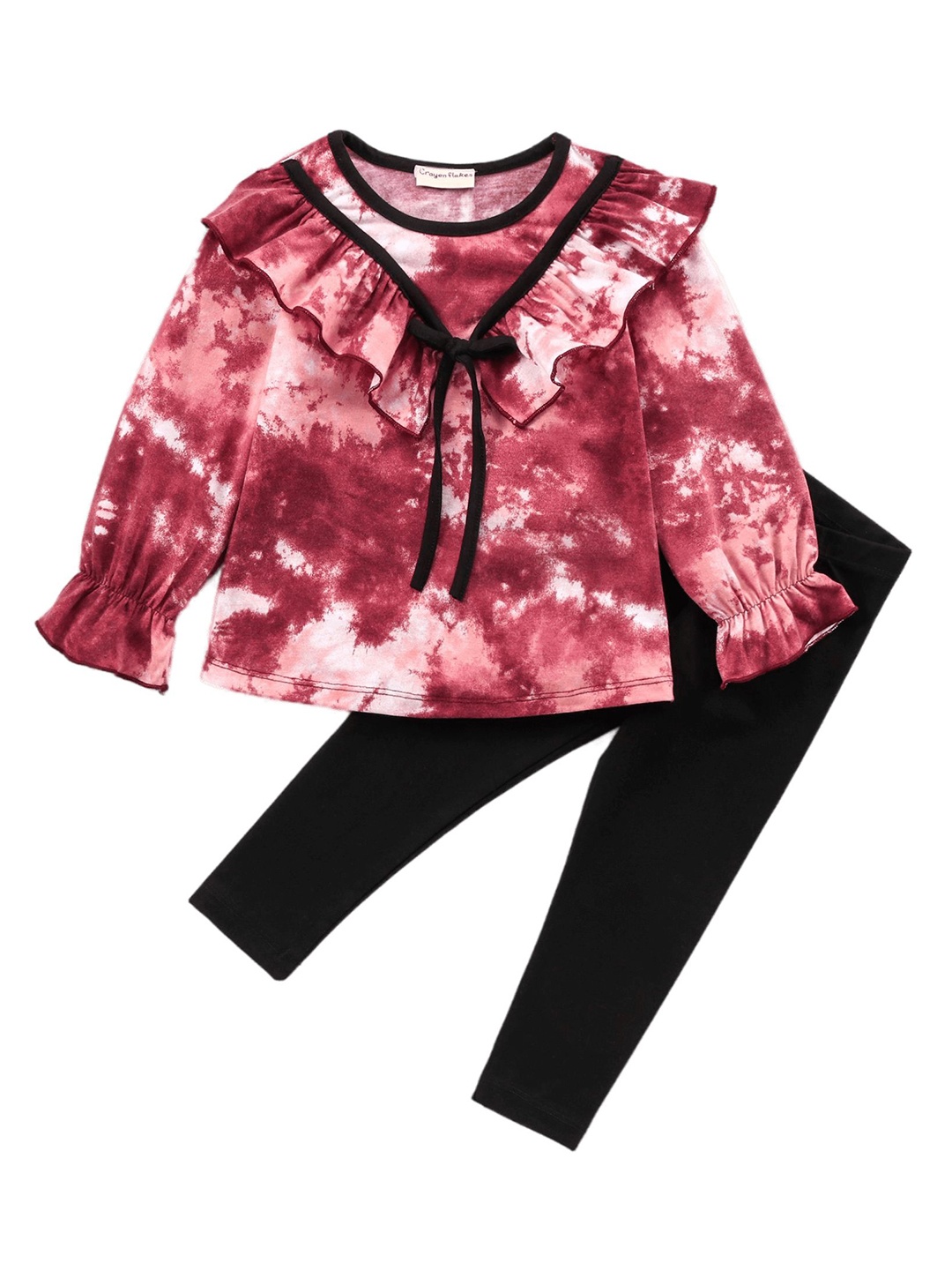 

CrayonFlakes Girls Printed Pure Cotton Top with Leggings, Maroon