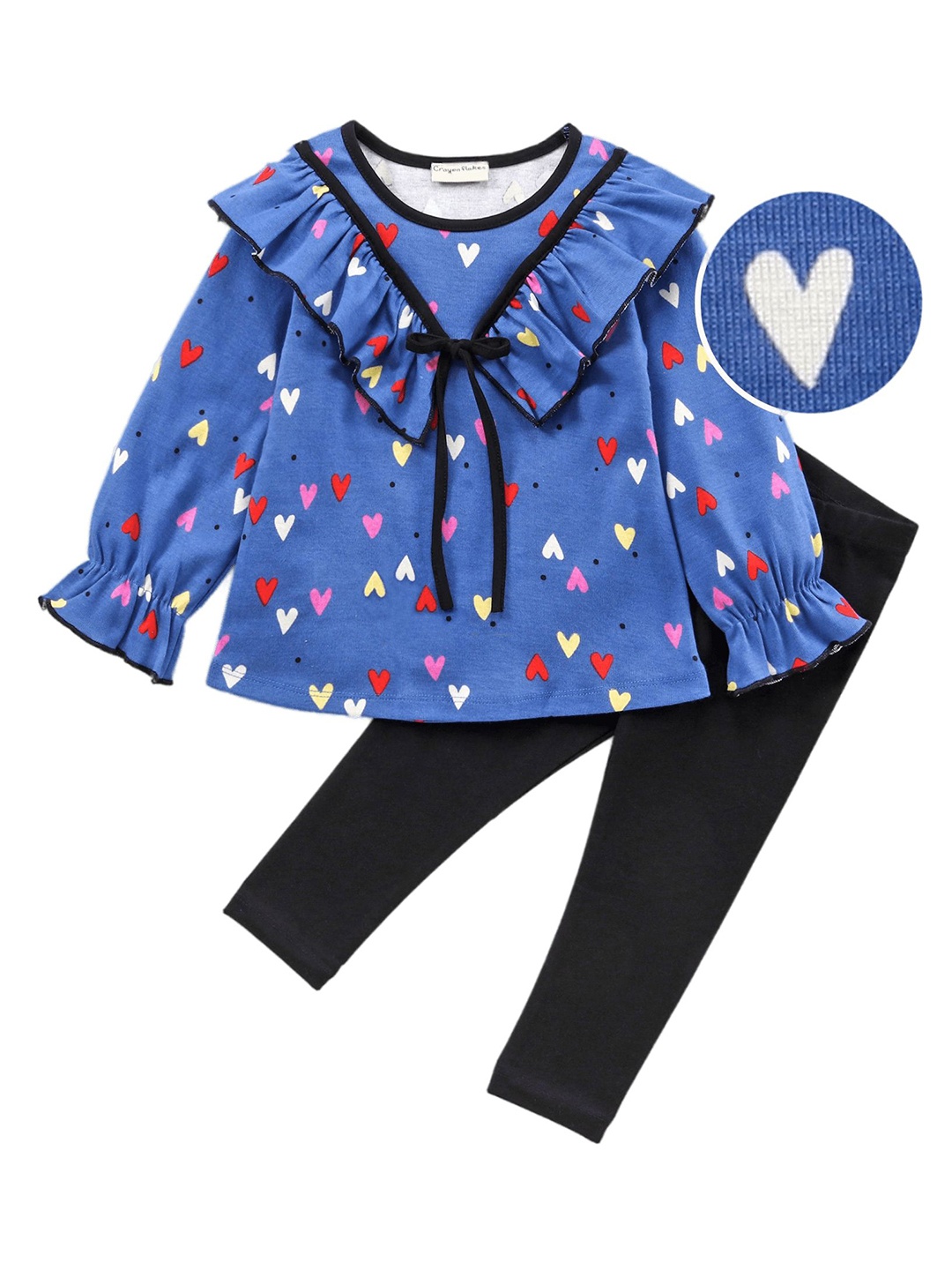 

CrayonFlakes Girls Printed Pure Cotton Top with Leggings, Blue