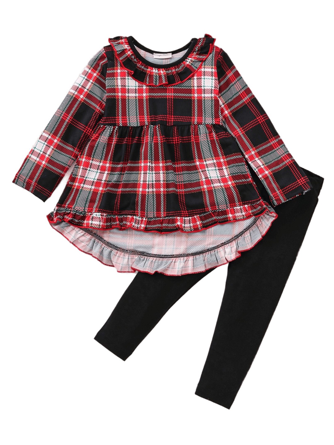 

CrayonFlakes Girls Checked Top with Leggings, Black