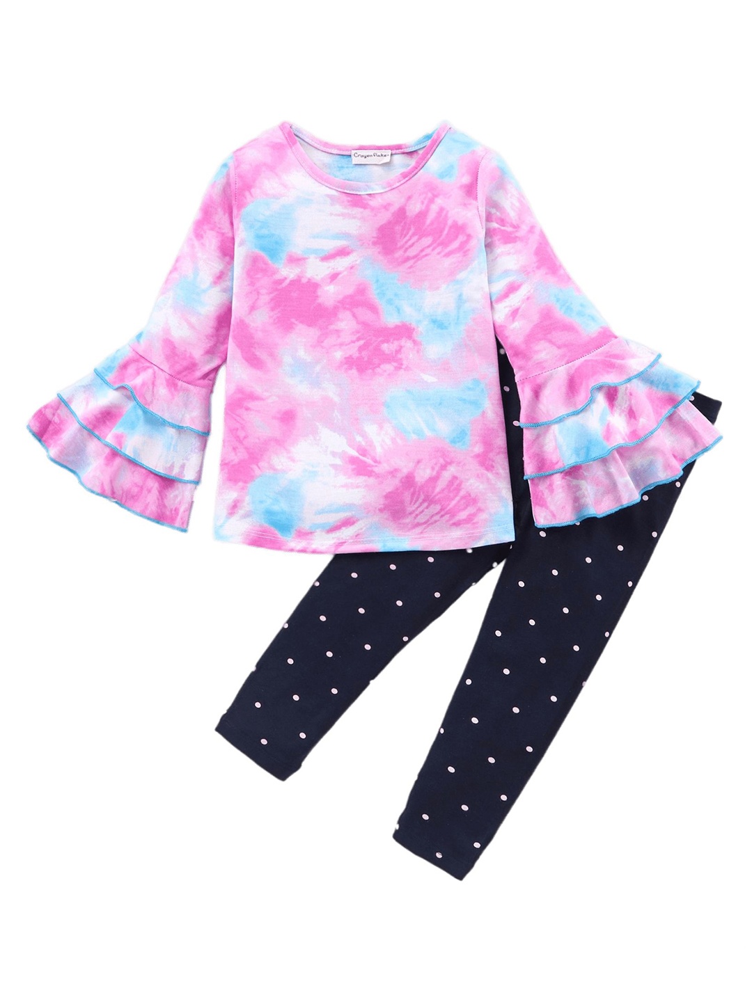 

CrayonFlakes Girls Printed Top with Leggings, Pink