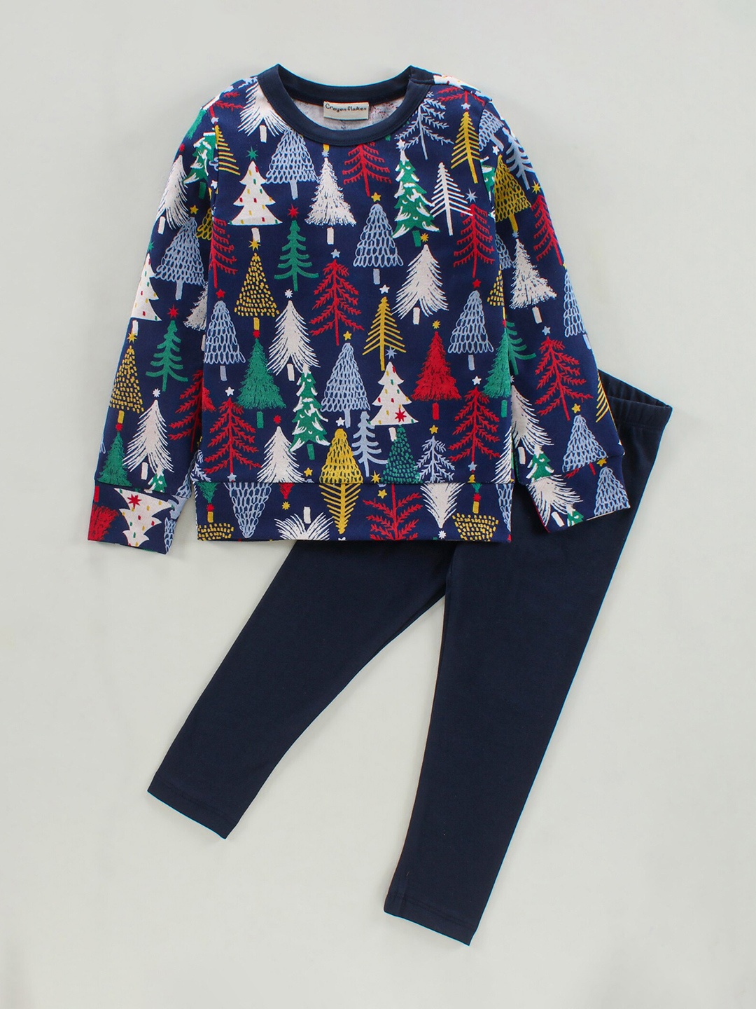 

CrayonFlakes Girls Printed T-shirt with Leggings, Navy blue