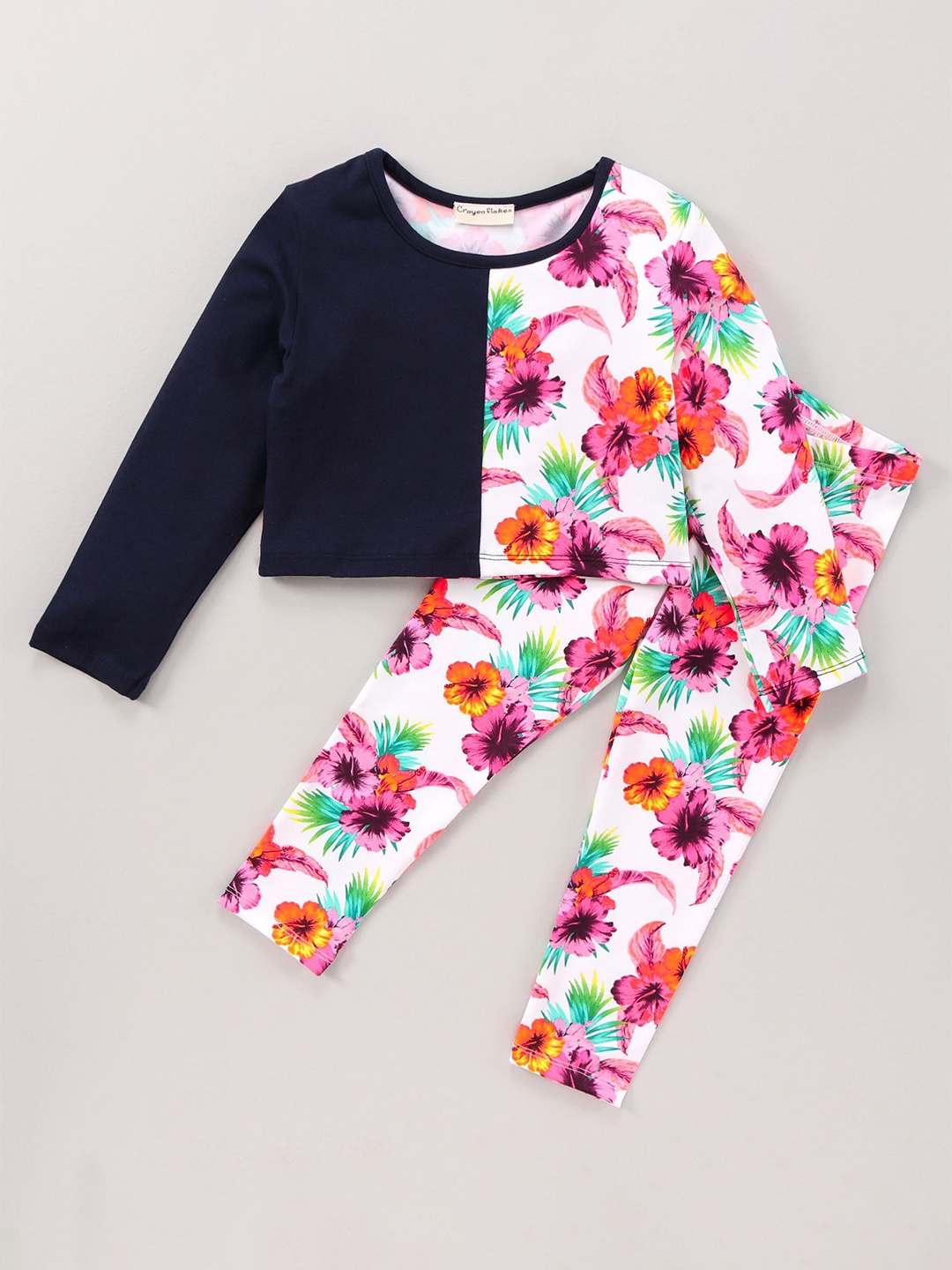 

CrayonFlakes Girls Printed Top with Leggings, Off white