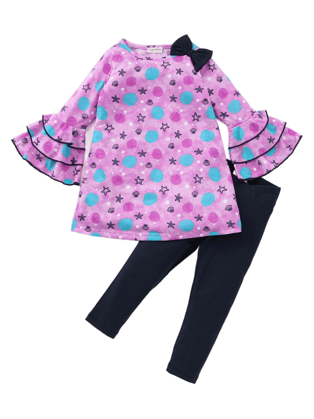 

CrayonFlakes Girls Floral Printed Top with Leggings, Purple