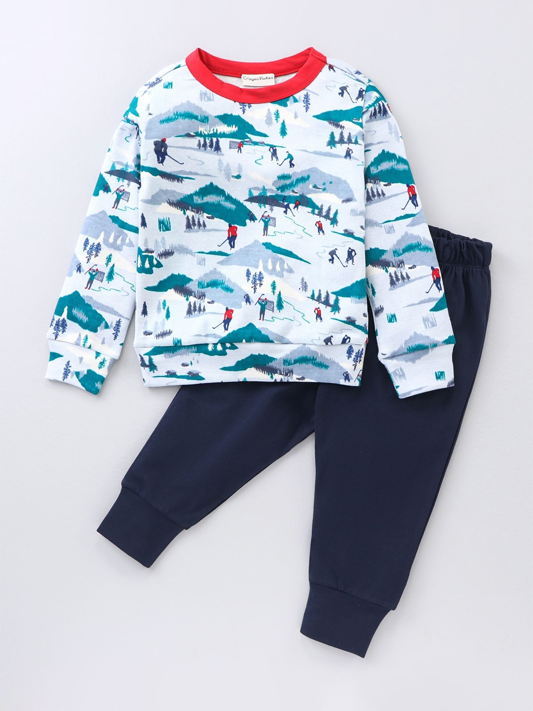 

CrayonFlakes Girls Printed Pure Cotton T-shirt with Pyjamas, Blue