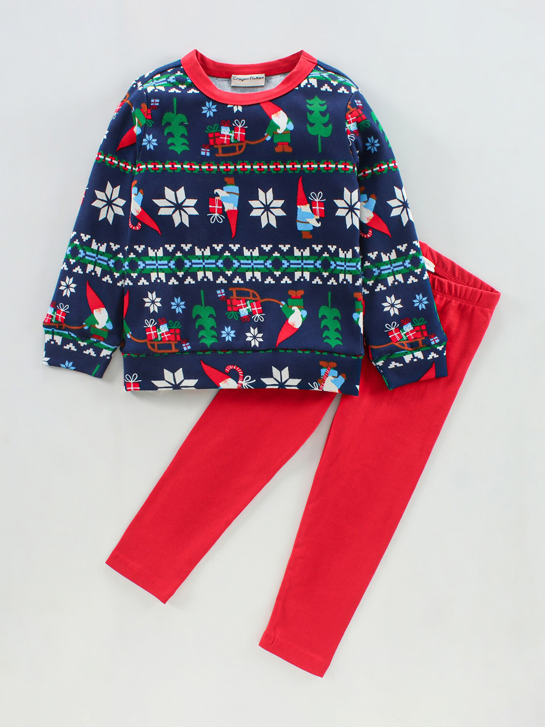 

CrayonFlakes Girls Printed Pure Cotton T-shirt with Leggings, Navy blue