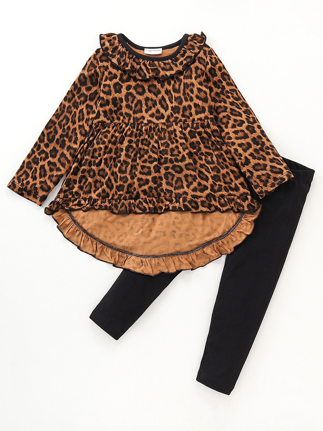 

CrayonFlakes Girls Printed Top with Leggings, Brown