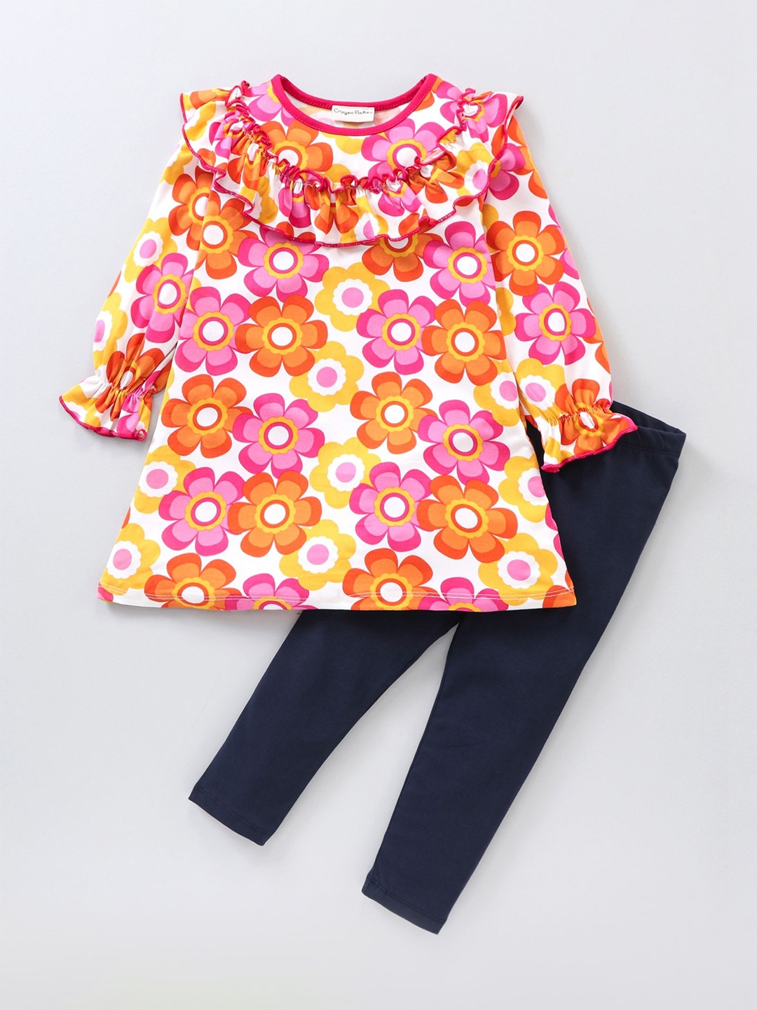 

CrayonFlakes Girls Printed Top with Leggings, Off white