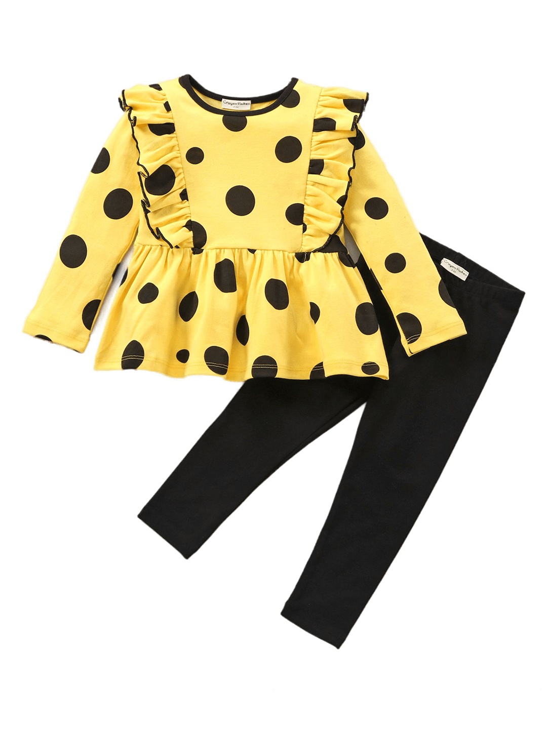 

CrayonFlakes Girls Printed Pure Cotton Top with Leggings, Yellow