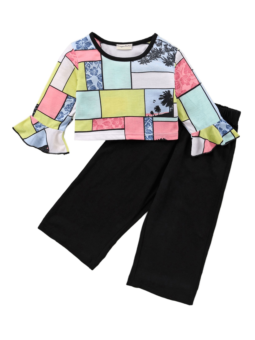 

CrayonFlakes Girls Printed Pure Cotton Top with Palazzos, White