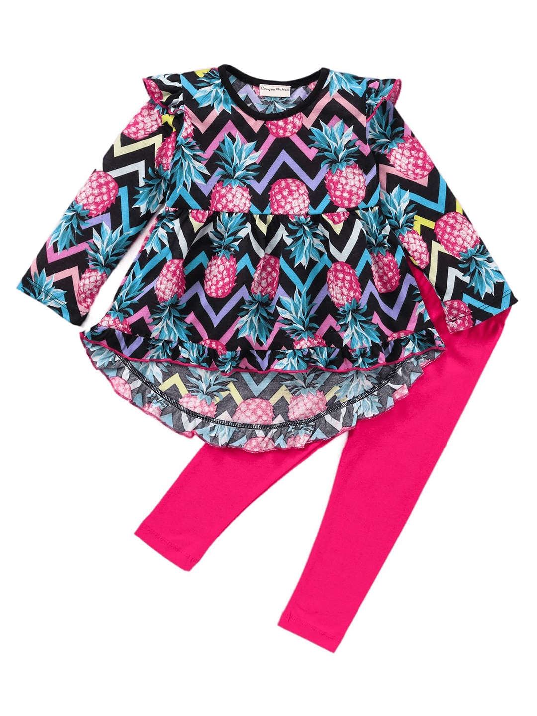 

CrayonFlakes Girls Printed Pure Cotton Top with Leggings, Black
