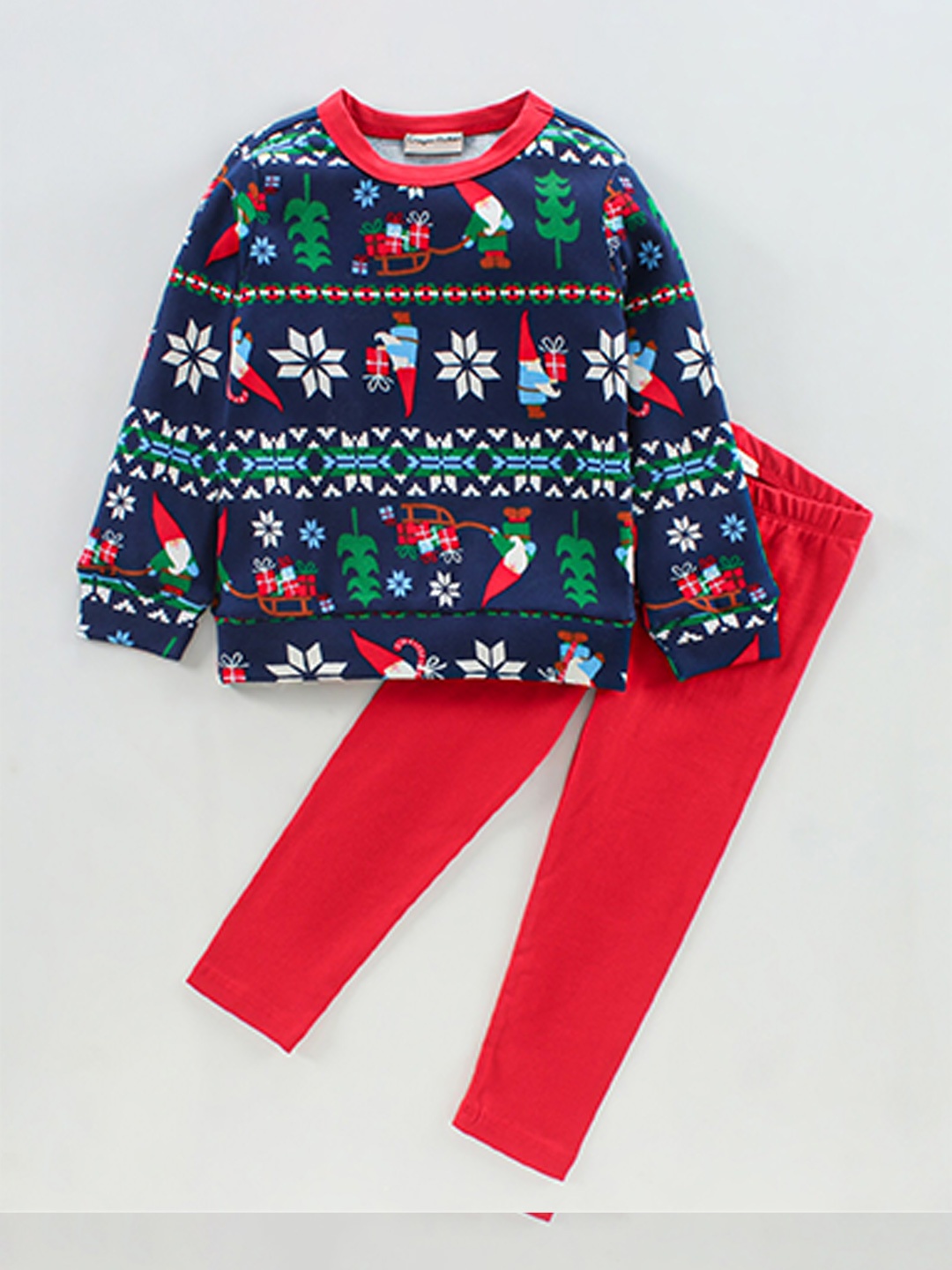 

CrayonFlakes Girls Printed Pure Cotton T-shirt with Leggings, Navy blue