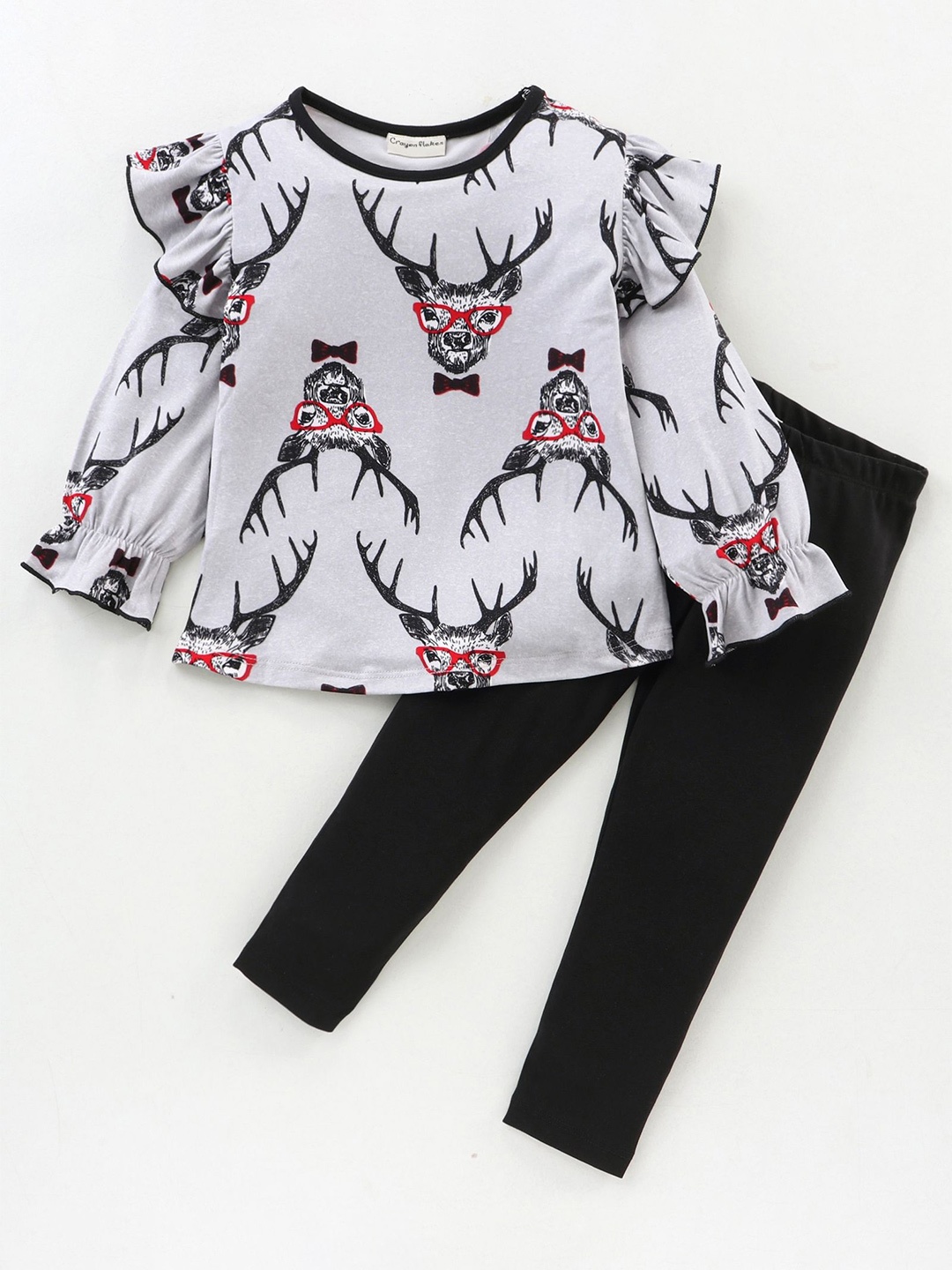 

CrayonFlakes Girls Printed Top with Leggings, Black