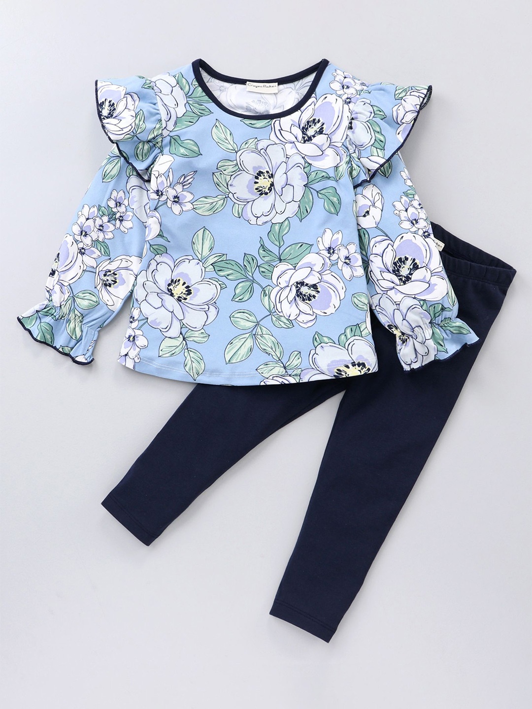 

CrayonFlakes Girls Printed Top with Leggings, Blue