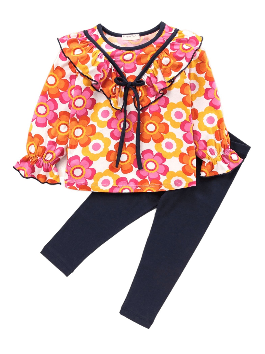 

CrayonFlakes Girls Printed Top with Leggings, Off white