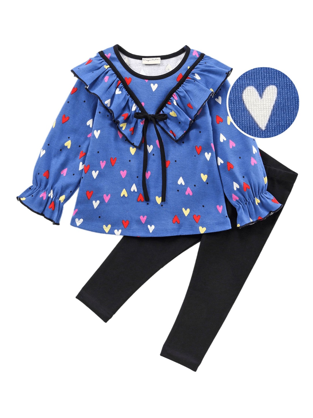 

CrayonFlakes Girls Printed Pure Cotton Top with Leggings, Blue