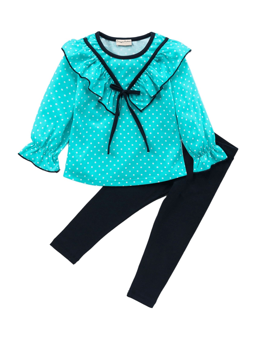 

CrayonFlakes Girls Printed Top with Leggings, Turquoise blue