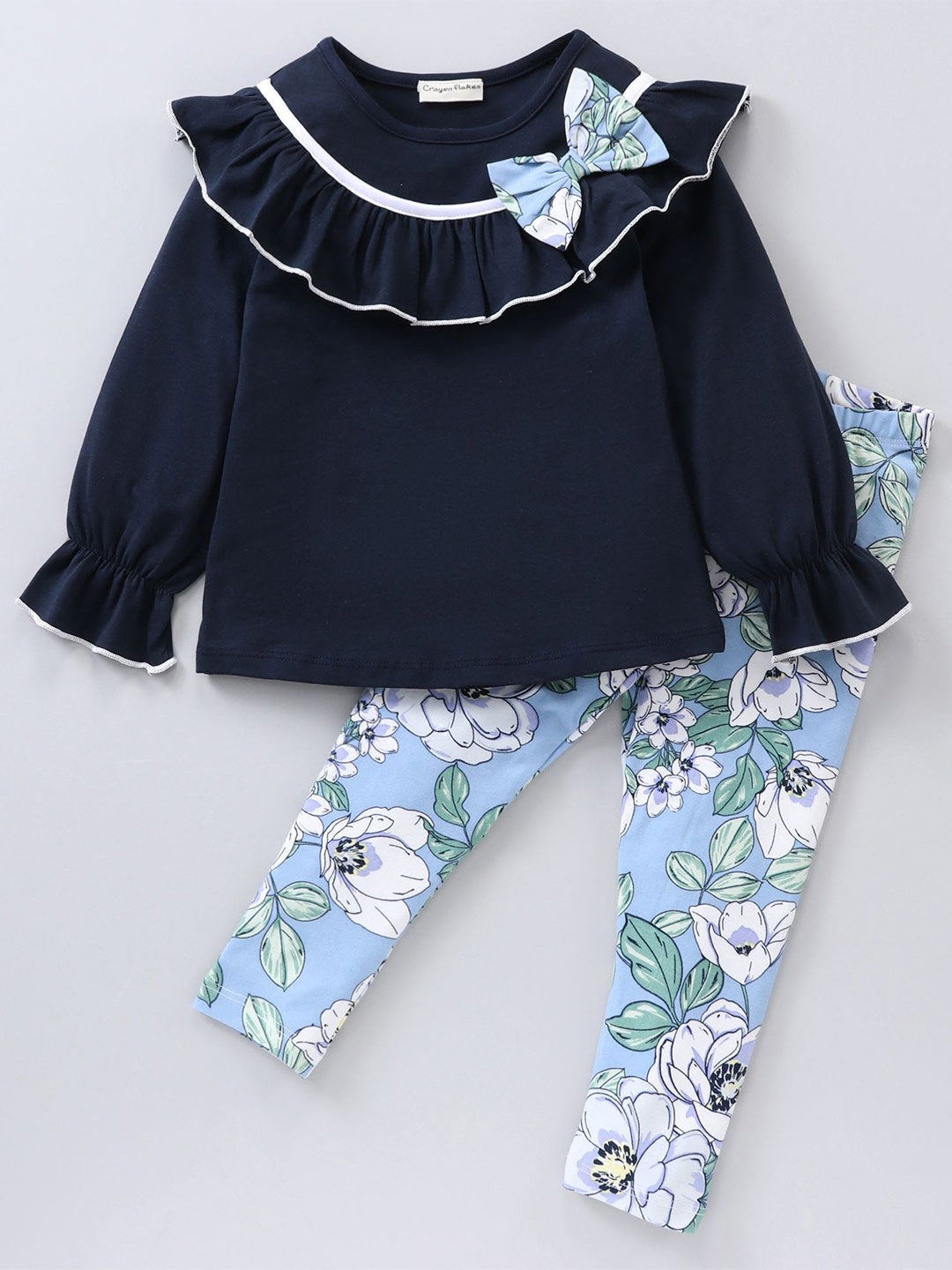 

CrayonFlakes Girls Top with Leggings, Navy blue