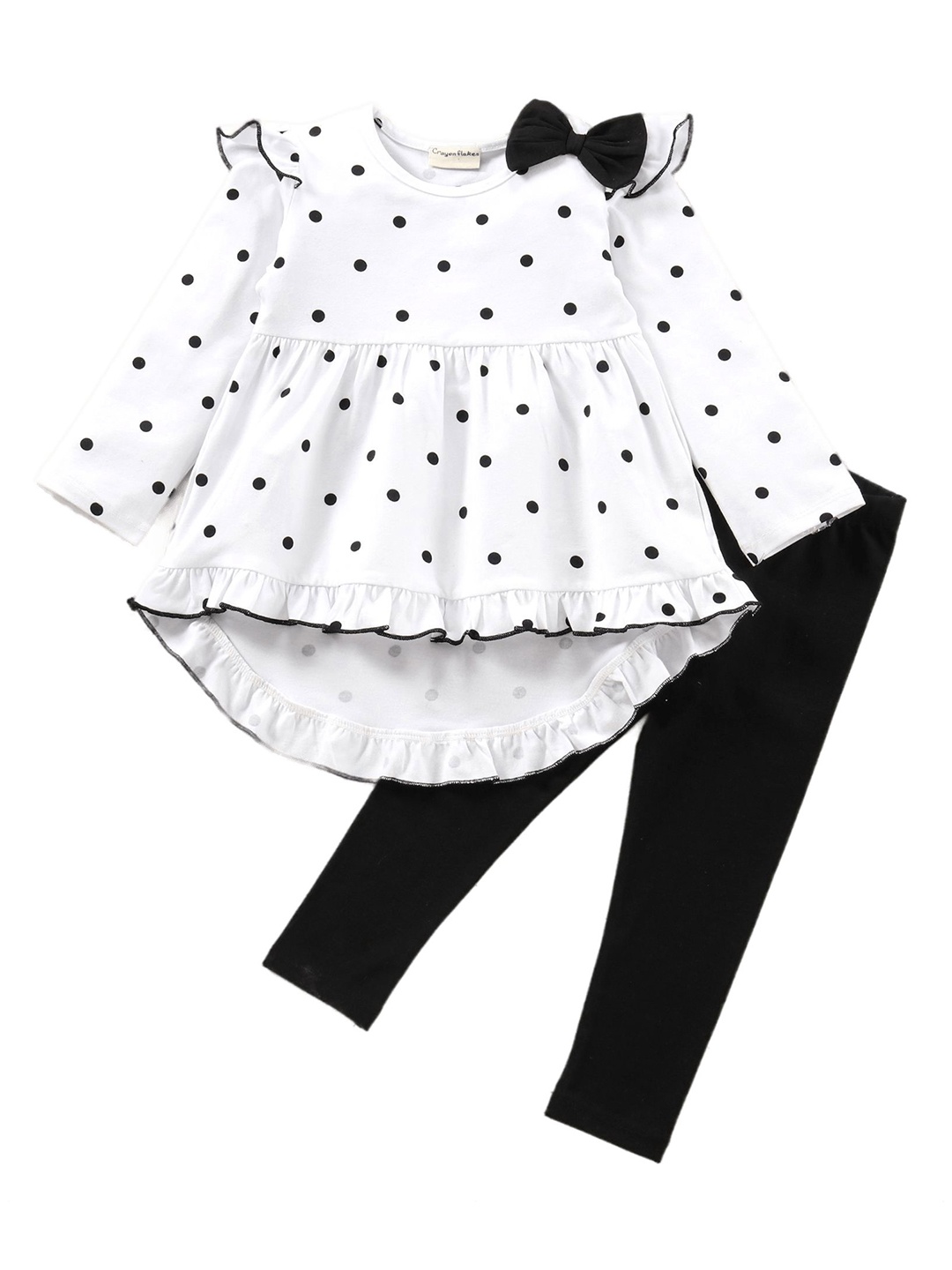 

CrayonFlakes Girls Printed Pure Cotton Top with Leggings, Off white