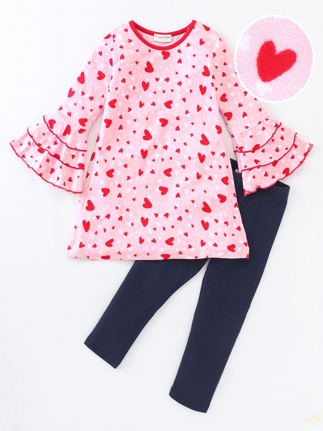 

CrayonFlakes Girls Printed Top with Leggings, Pink