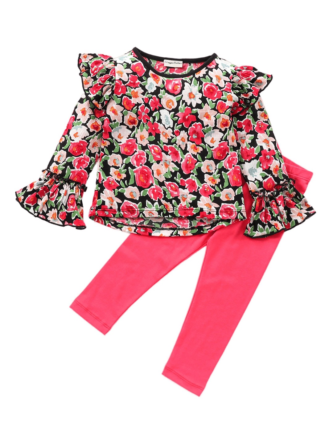 

CrayonFlakes Girls Printed Top with Leggings, Peach