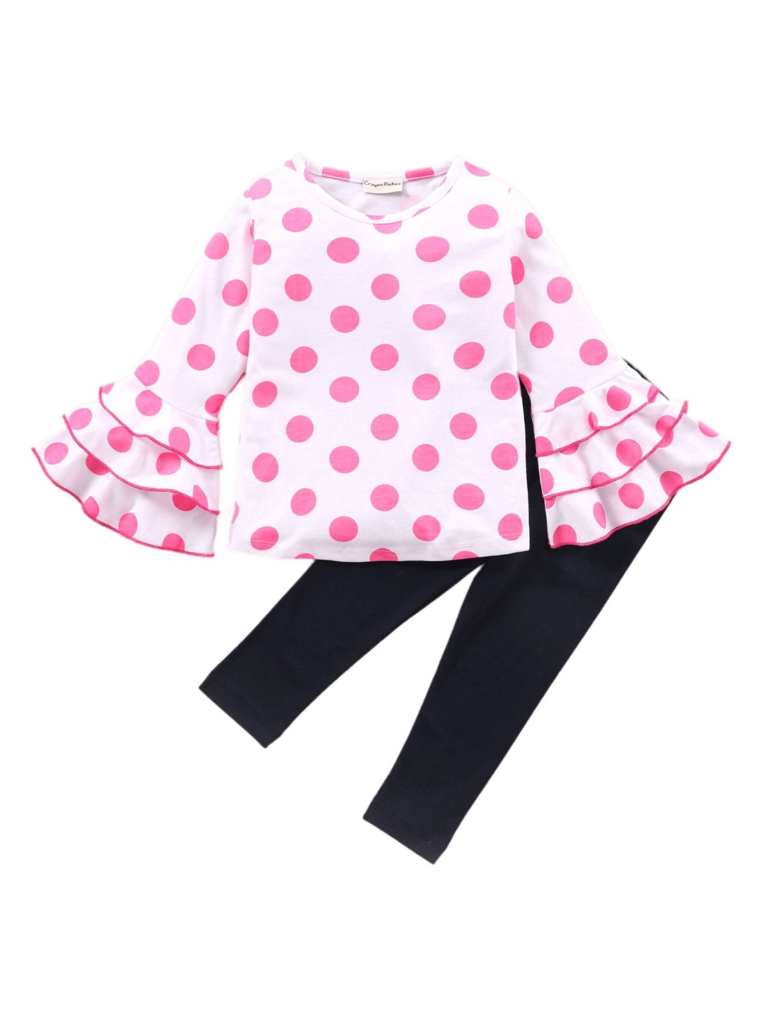 

CrayonFlakes Girls Printed Pure Cotton Top with Leggings, Off white