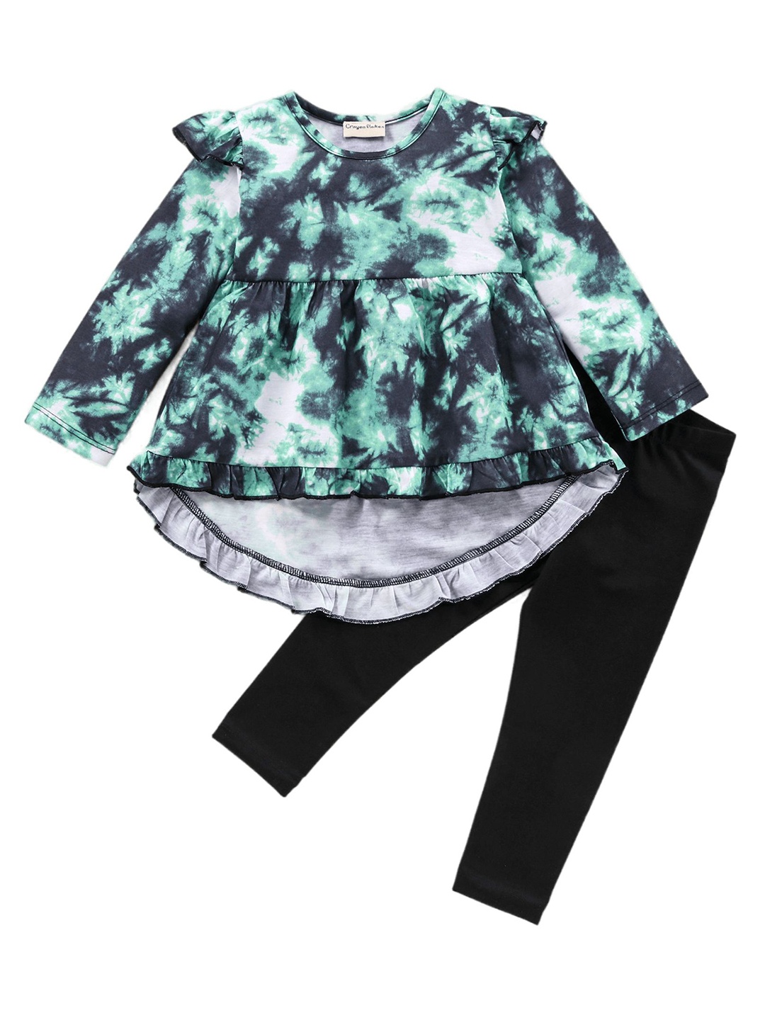 

CrayonFlakes Girls Pure Cotton Dyed Top with Leggings, Black