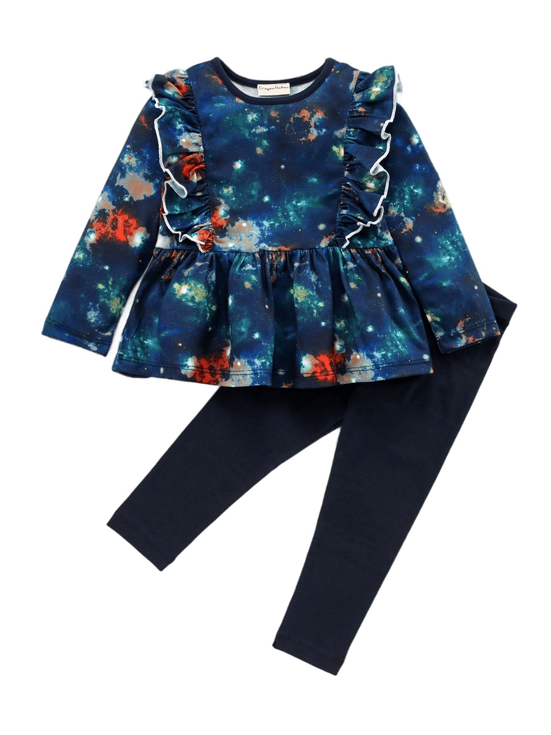 

CrayonFlakes Girls Pure Cotton Printed Top with Leggings, Blue