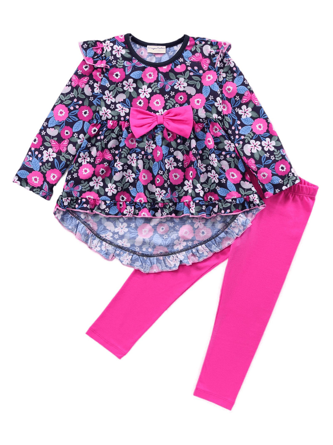

CrayonFlakes Girls Printed Top with Leggings, Navy blue
