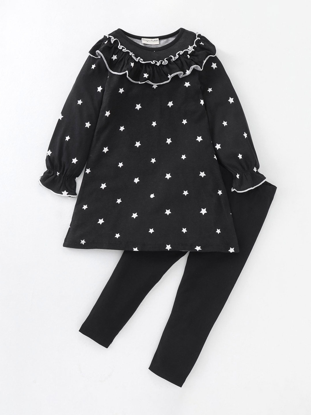 

CrayonFlakes Girls Pure Cotton Printed Tunic with Leggings, Black