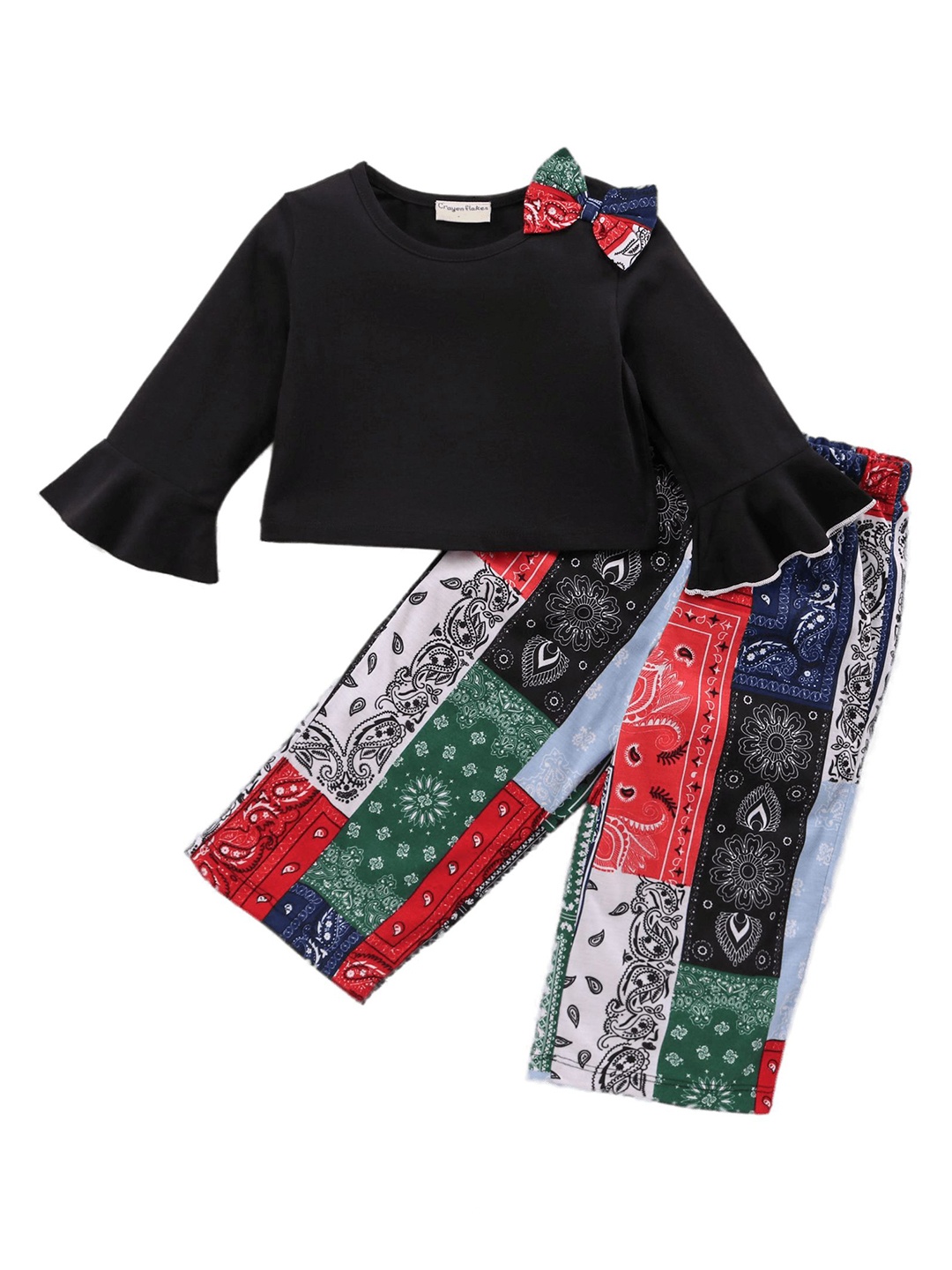 

CrayonFlakes Girls Pure Cotton Top with Palazzos, Black
