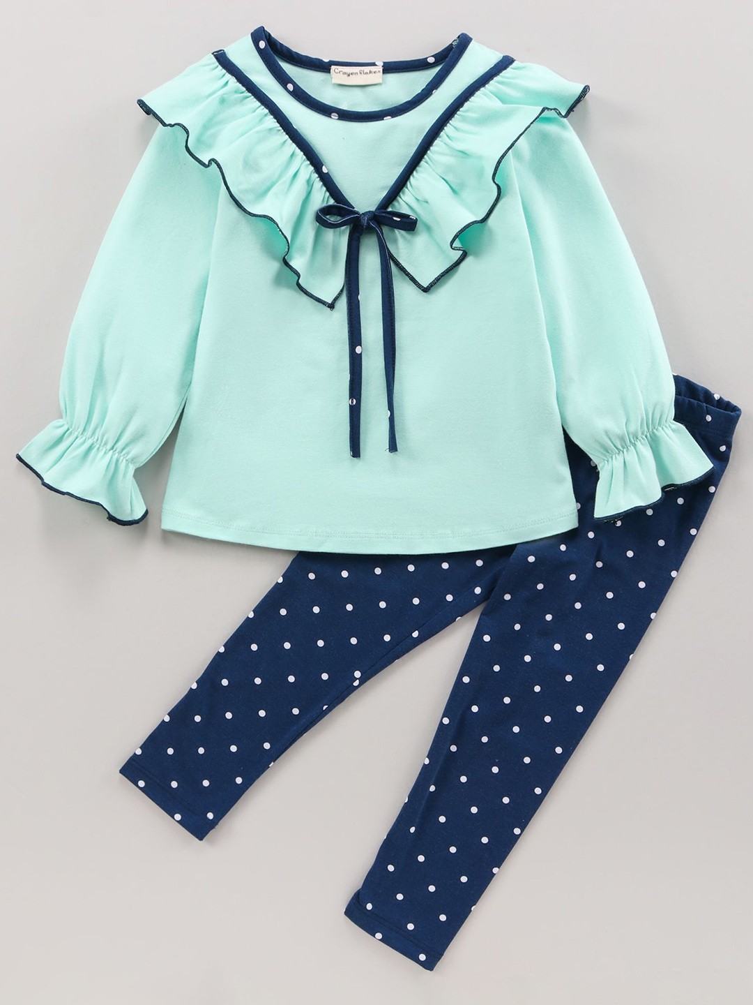 

CrayonFlakes Girls Pure Cotton Top with Leggings, Sea green