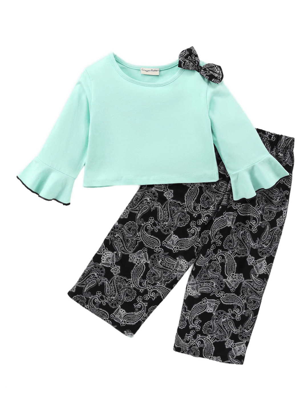 

CrayonFlakes Girls Pure Cotton Top with Palazzos, Sea green