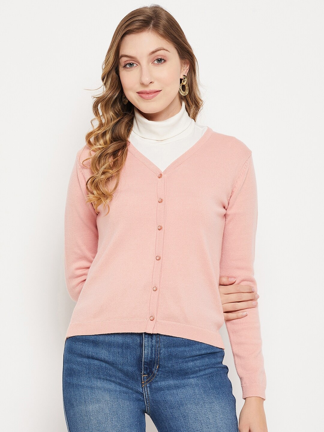 

Madame Women Acrylic Front Open Cardigan, Peach
