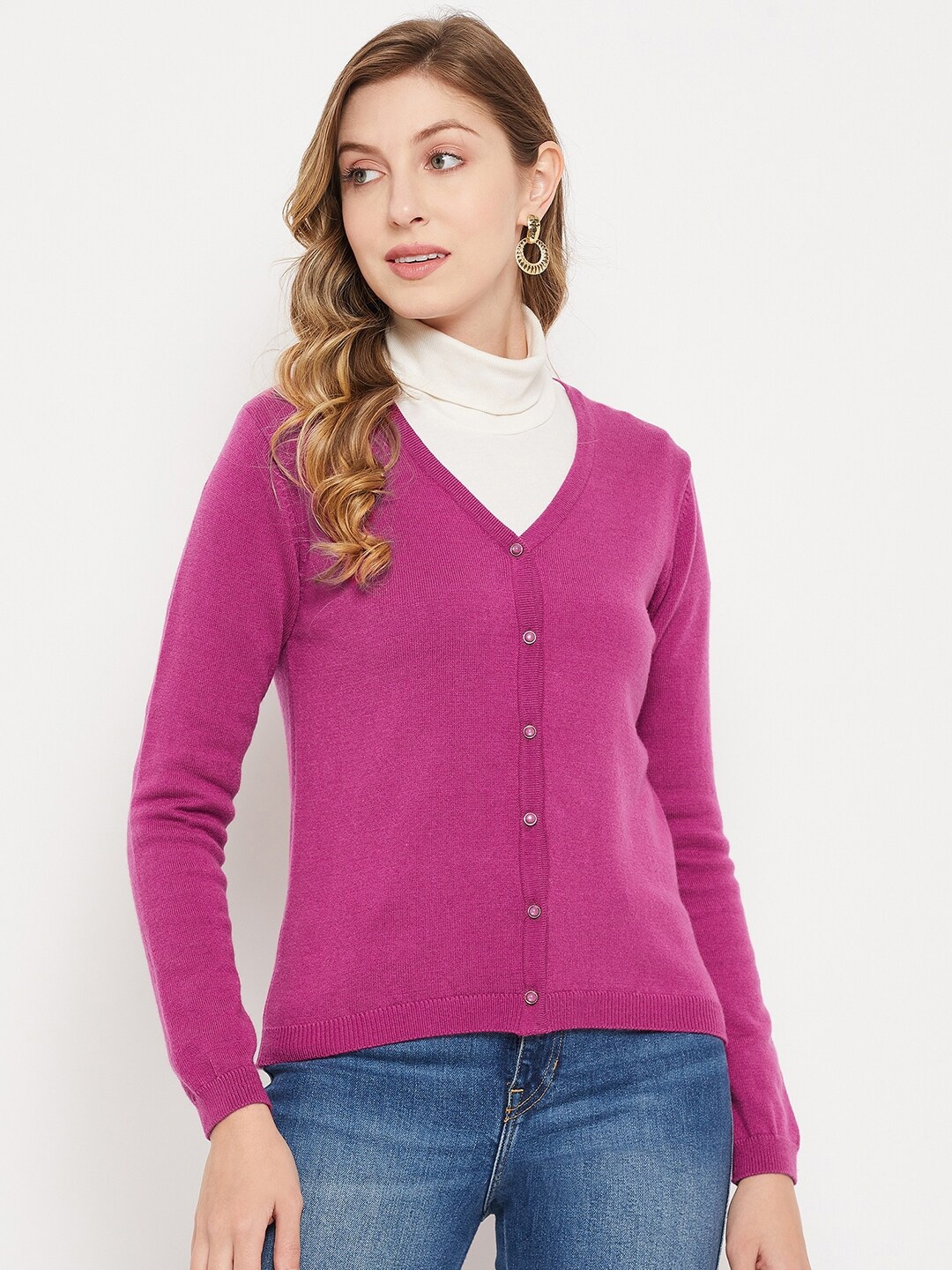 

Madame Women Acrylic Front Open Cardigan, Maroon