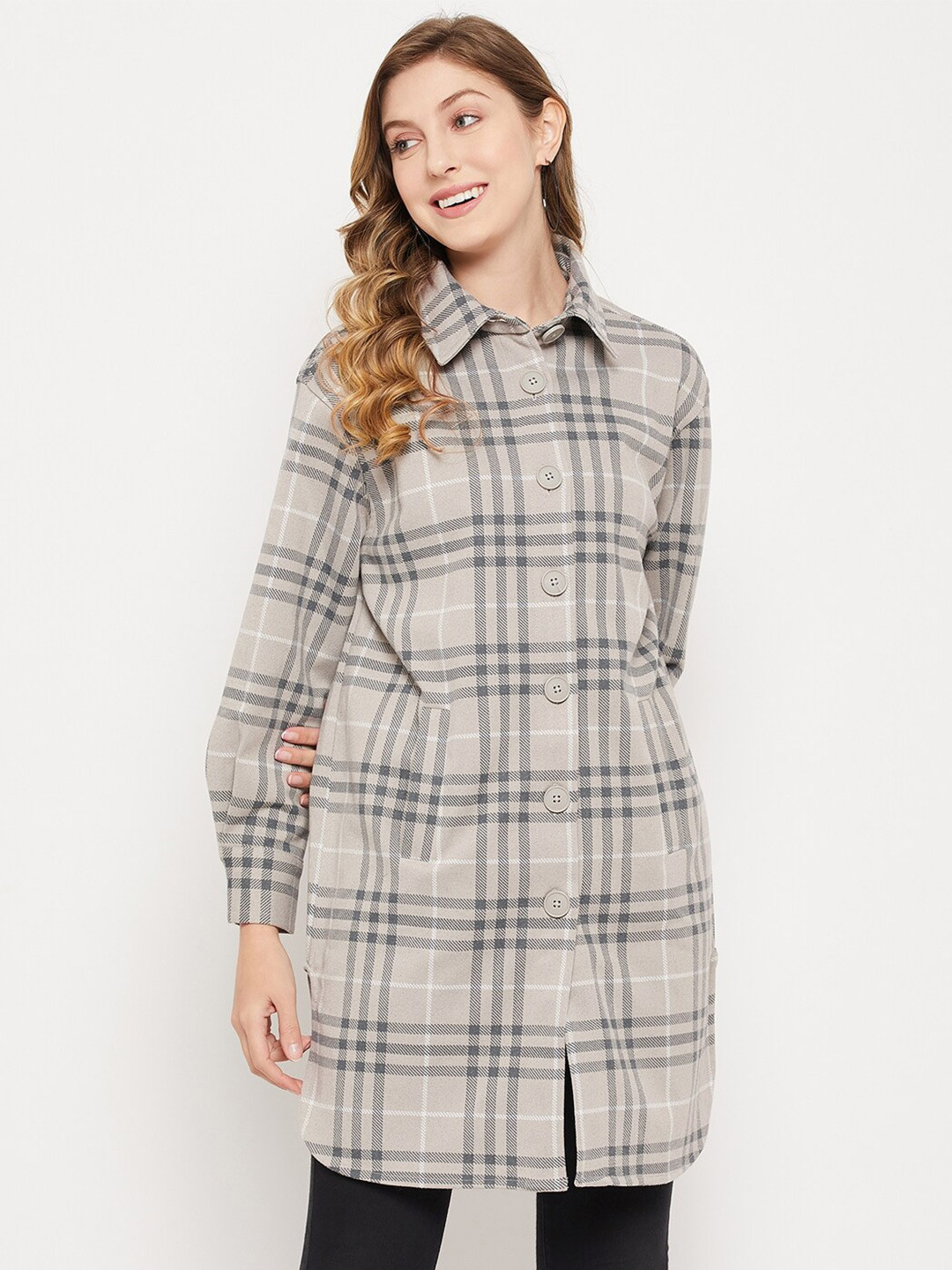 

Madame Women Tartan Checks Checked Casual Shirt, Grey