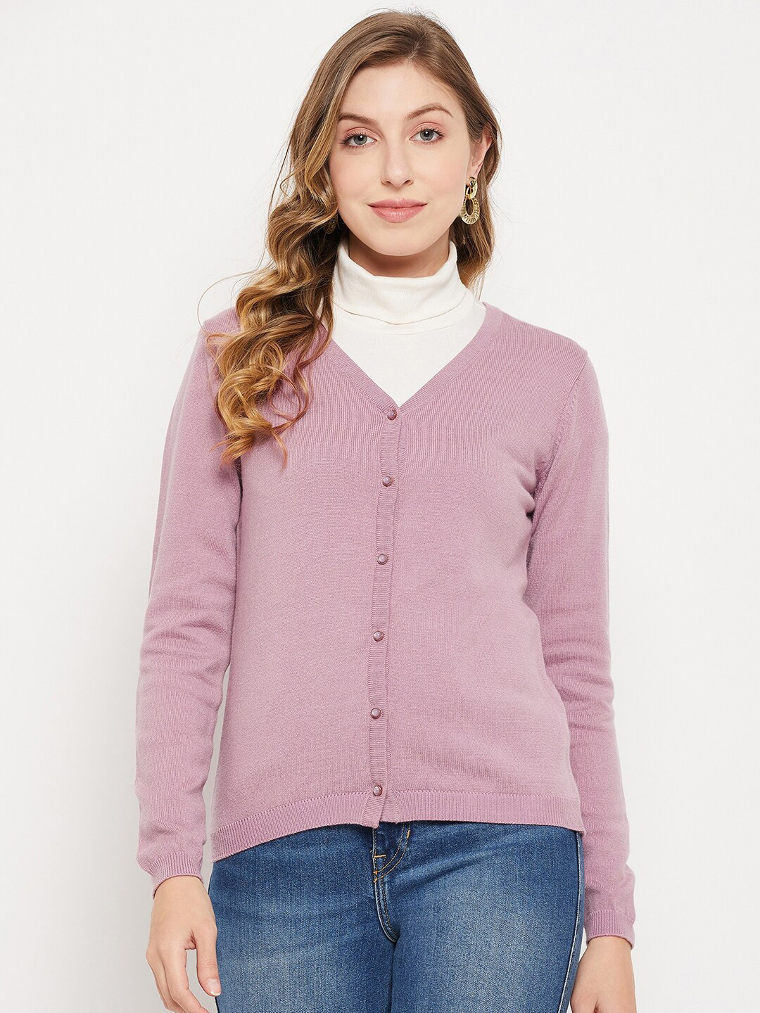 

Madame Women Acrylic Front Open Cardigan, Mauve