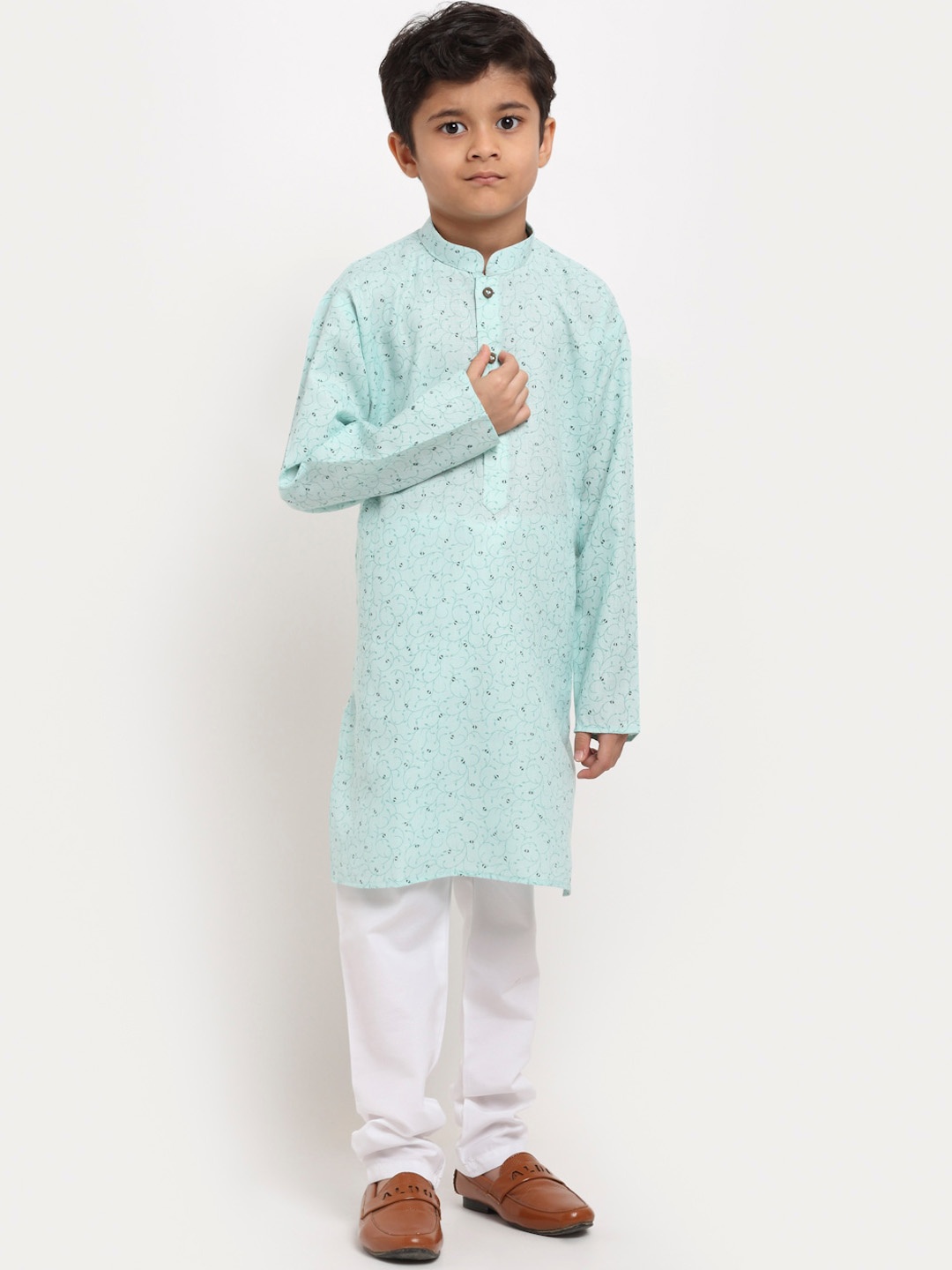 

KRAFT INDIA Boys Floral Printed Pure Cotton Kurta with Pyjamas, Sea green