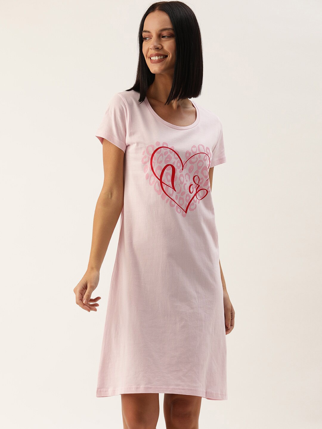 

Slumber Jill Women Printed Pure Cotton Nightdress, Pink