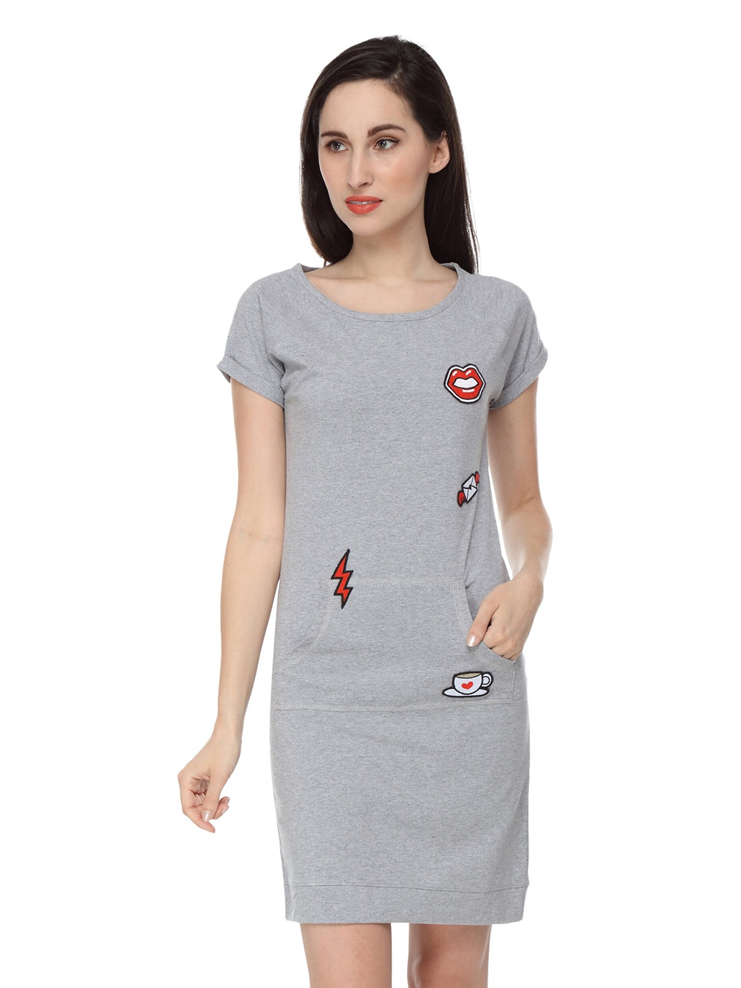 

Slumber Jill Women Printed Nightdress, Grey melange